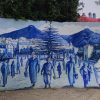 una pared con dibujos en Chaoen, chafchaoen, ciudad azul